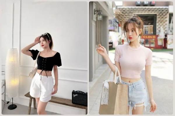 Áo croptop với phối với quần sooc