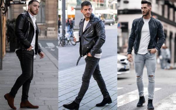 Mix áo khoác da cùng quần jean và Chelsea boot