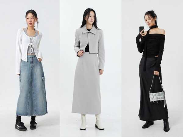 – Cardigan phối cùng với chân váy dài