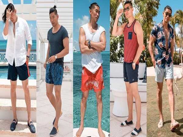 – Áo sơ mi dài tay và quần short trơn màu