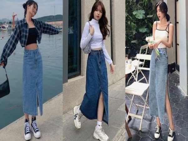 Váy Jean dài mặc với áo gì để che khuyết điểm hiệu quả